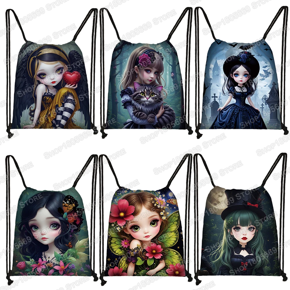 

Женский рюкзак на шнурке, с большими глазами и крыльями летучая мышь