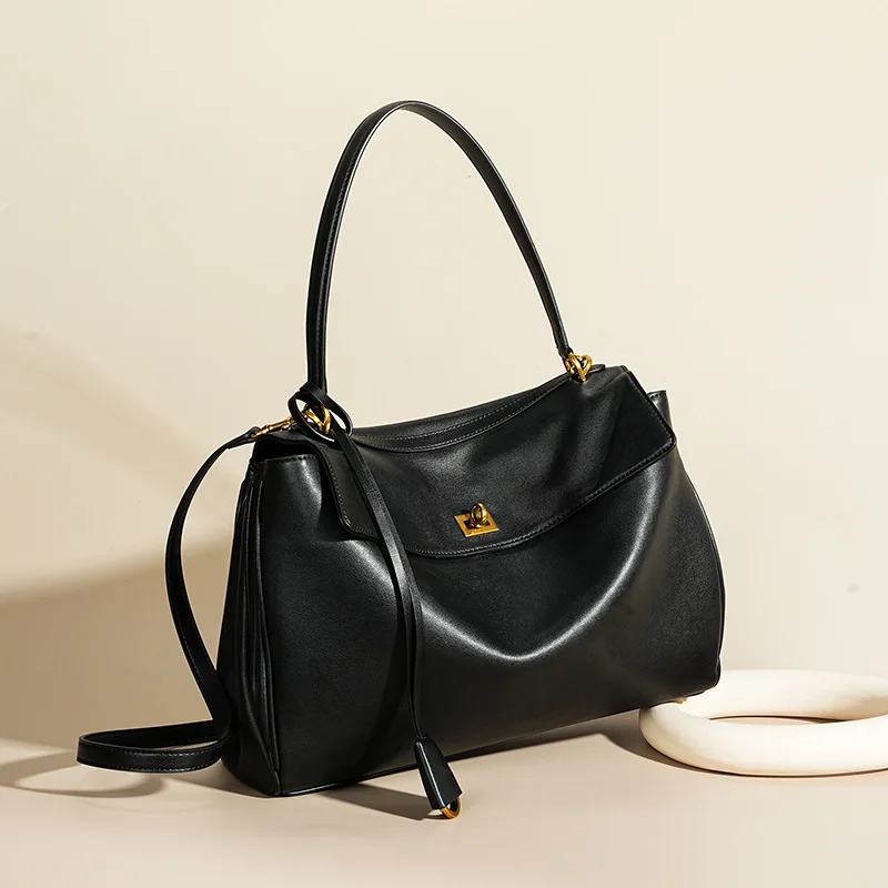 

2026 Rodeo large Genuine leather shoulder bag armpit top layer cowhide large capacity women's commuting high-end tote bag