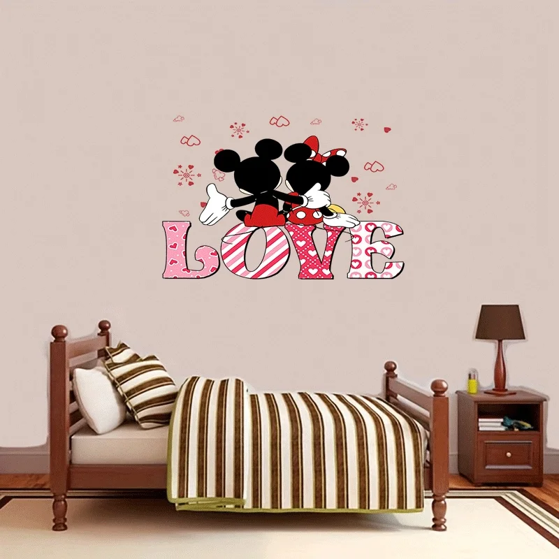 1 ملصق حائط ديزني ميكي وميني تحت عنوان عيد الحب - ميكي وميني بنمط قلب يتميز بحروف الحب - مناسب للزجاج والجدران والثلاجات والمرايا وتزيين الغرفة وتصميم المرح #5