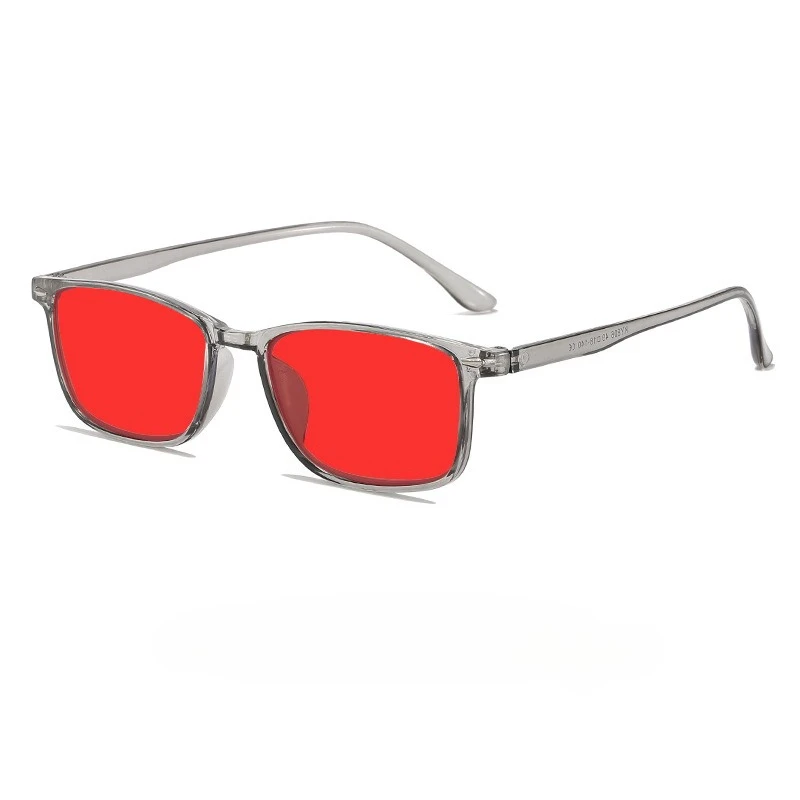 Lunettes à monture carrée minimalistes élégantes, protection oculaire ultra légère unisexe avec lunettes anti-lumière bleue, lentilles orange-rouge