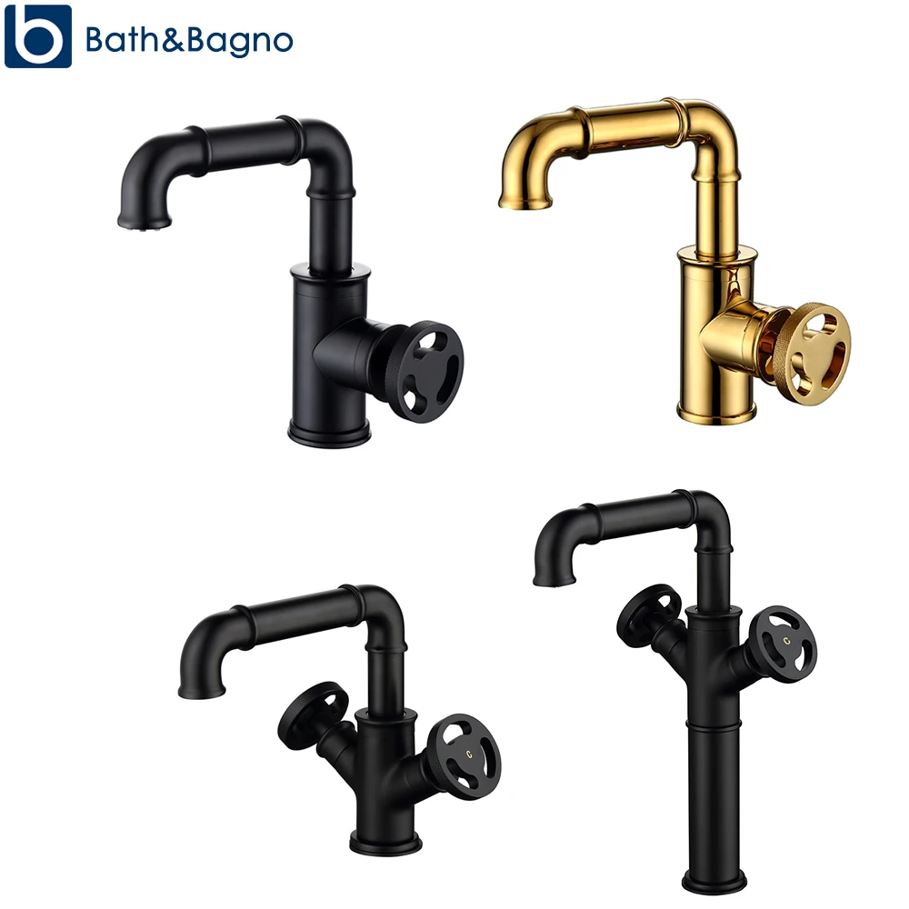 

Latest Bathroom Faucet Tap Ins Industrial Retro Style 1 Hole Modern Black Faucet Brass Basin Mixer Tolit Wash-Basin Deck Mounted