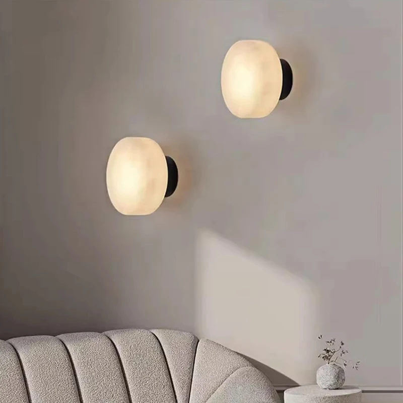 Modern Real Marble LED Wall Lamp Black Gold Copper Living Room Bedroom Kitchen Lighting Fixtures Mini Sconce Natural Stone