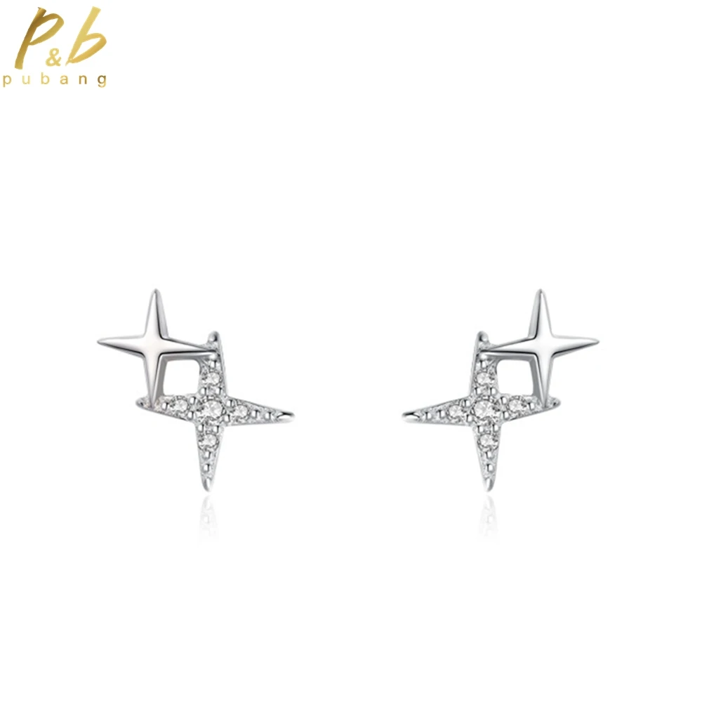 

PuBang Fine Jewelry 925 Sterling Silver High Carbon Diamond Engagement Sparkling Stars Stud Earrings for Women Gift DropShipping