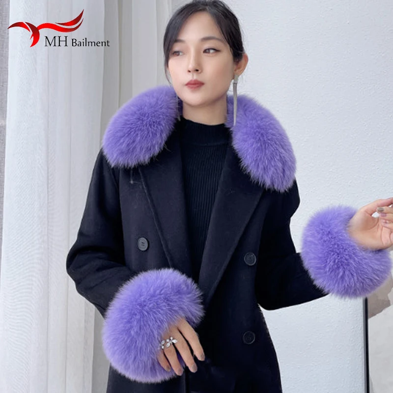 Fox Fur Collar Natural Real Fox Fur Scarves Set Jacket Woman Sleeve Warm Coat Fur Collar And Sleeves Fur Scarf