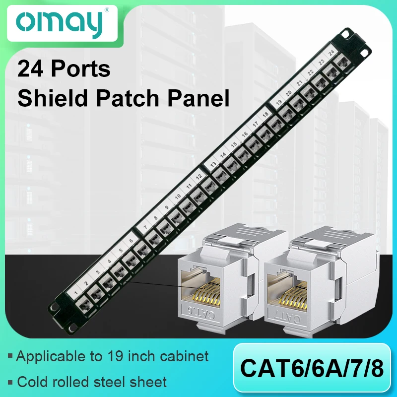 1U 19" Inch RJ45 Shielded Module 24 Port Patch Panel Rackmount Wall Mount CAT5E,CAT6,CAT6A,CAT7,CAT8 STP Keystone Jack