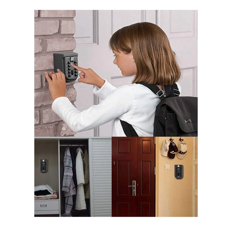 1Set Key Storage Box 10-Digits Combination Lockbox For Outside Wall Mount For Home Dark Gray