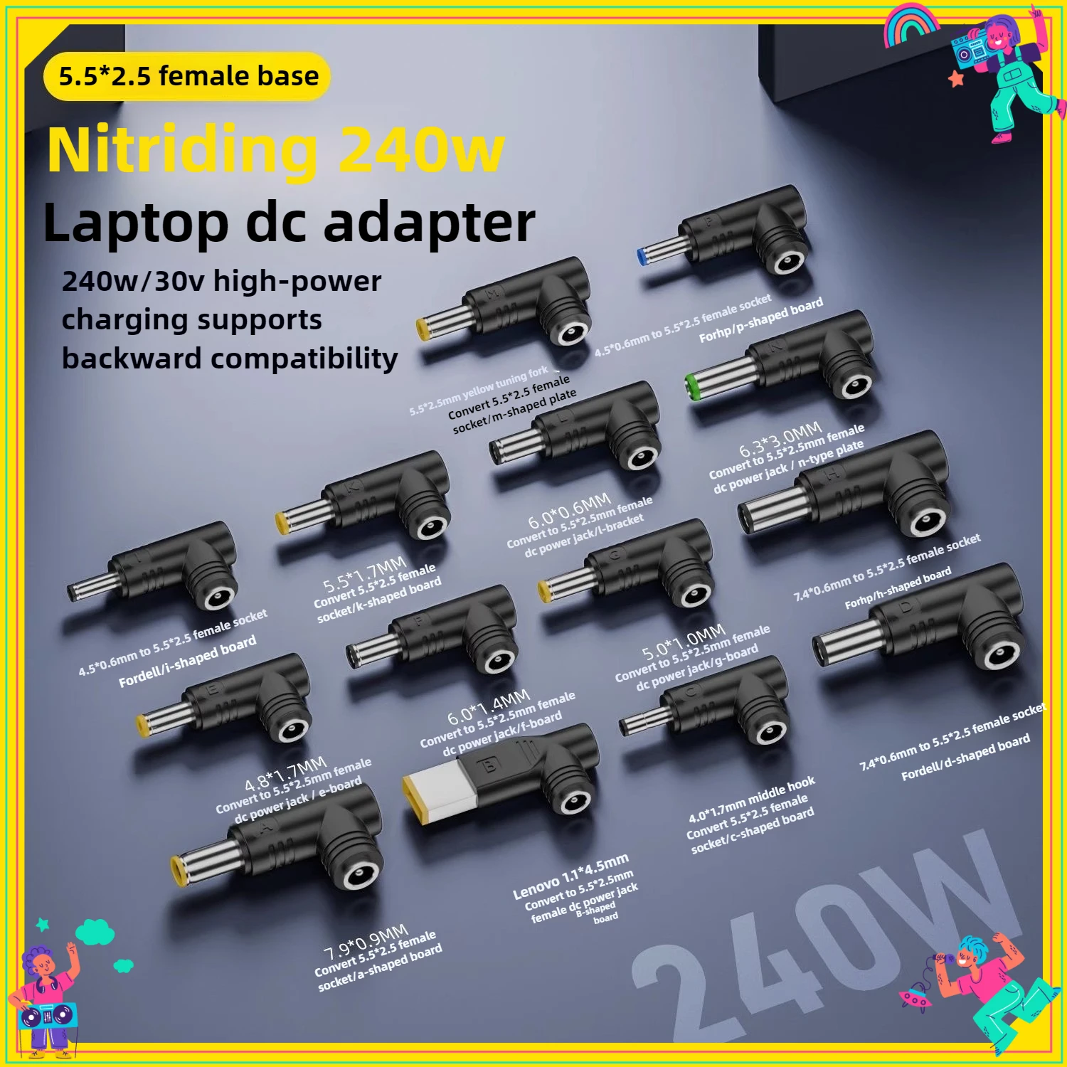 

Nitride PD 240W Laptop 5.5 * 2.5 Female To DC30V High-power Charging Downward Compatible Adapter Dc Connector
