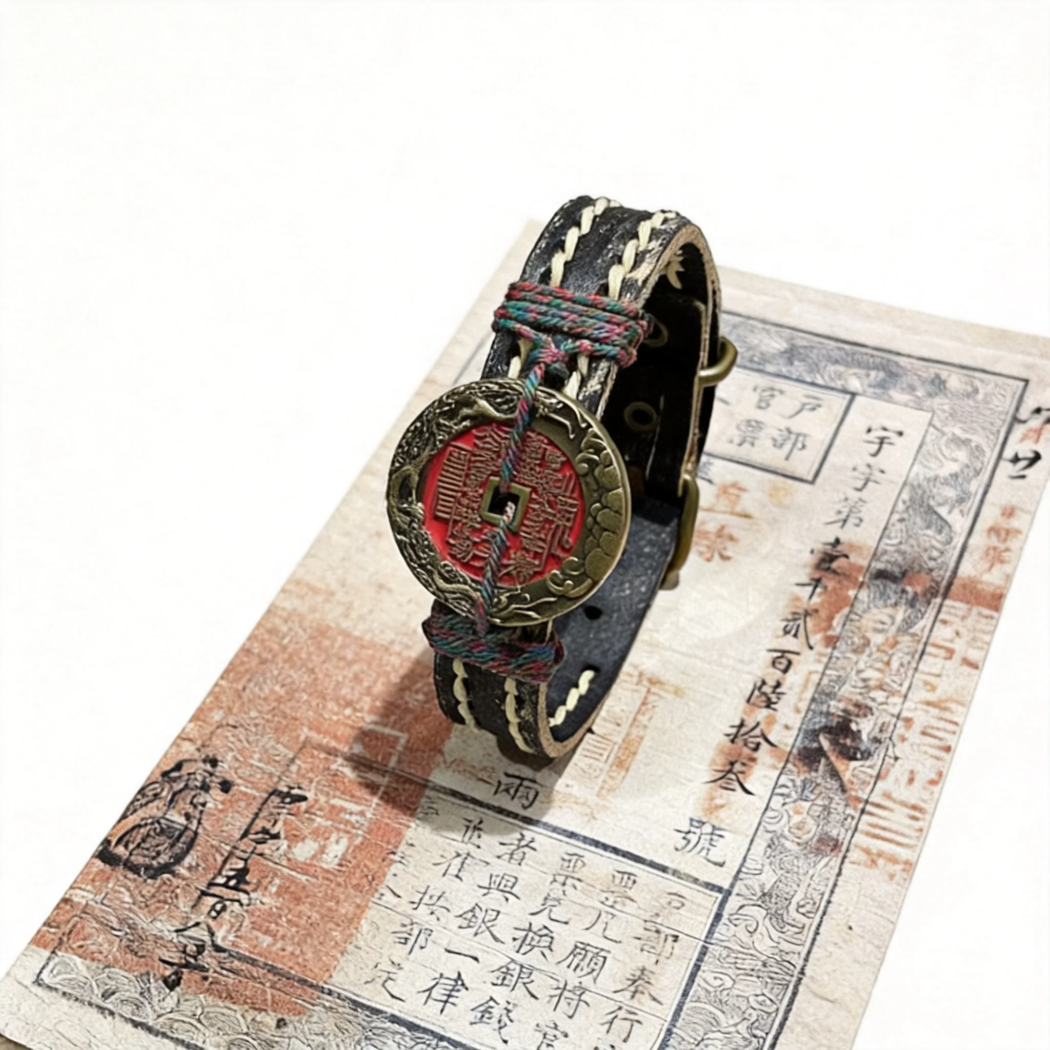 Snqp Chinese Style Carp Leap Over Dragon Gate Mountain Ghost Lucky Coin Bracelet Genuine Top Layer Cowhide Adjustable Vintage