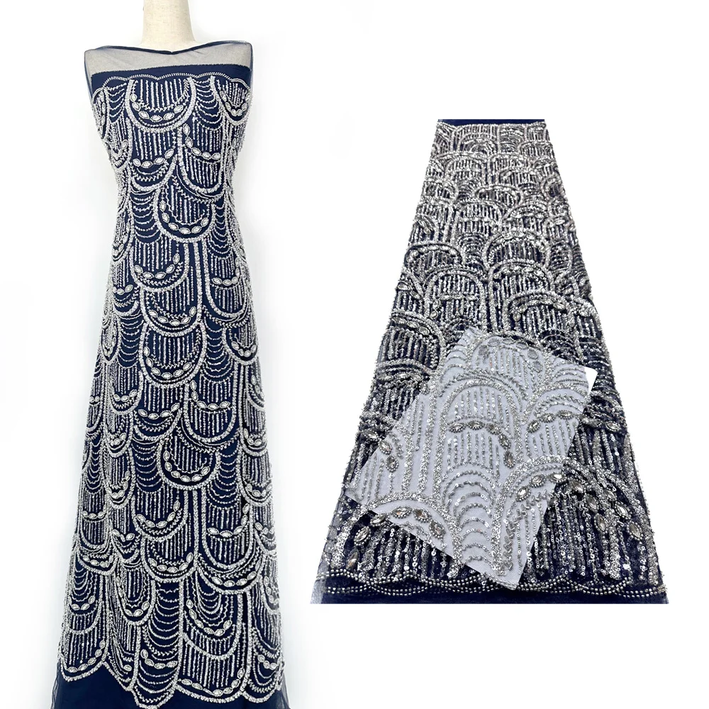 

African black beads tulle mesh glitter lace gold beads tulle lace embroidery lace wedding party dress sewing (diamond)