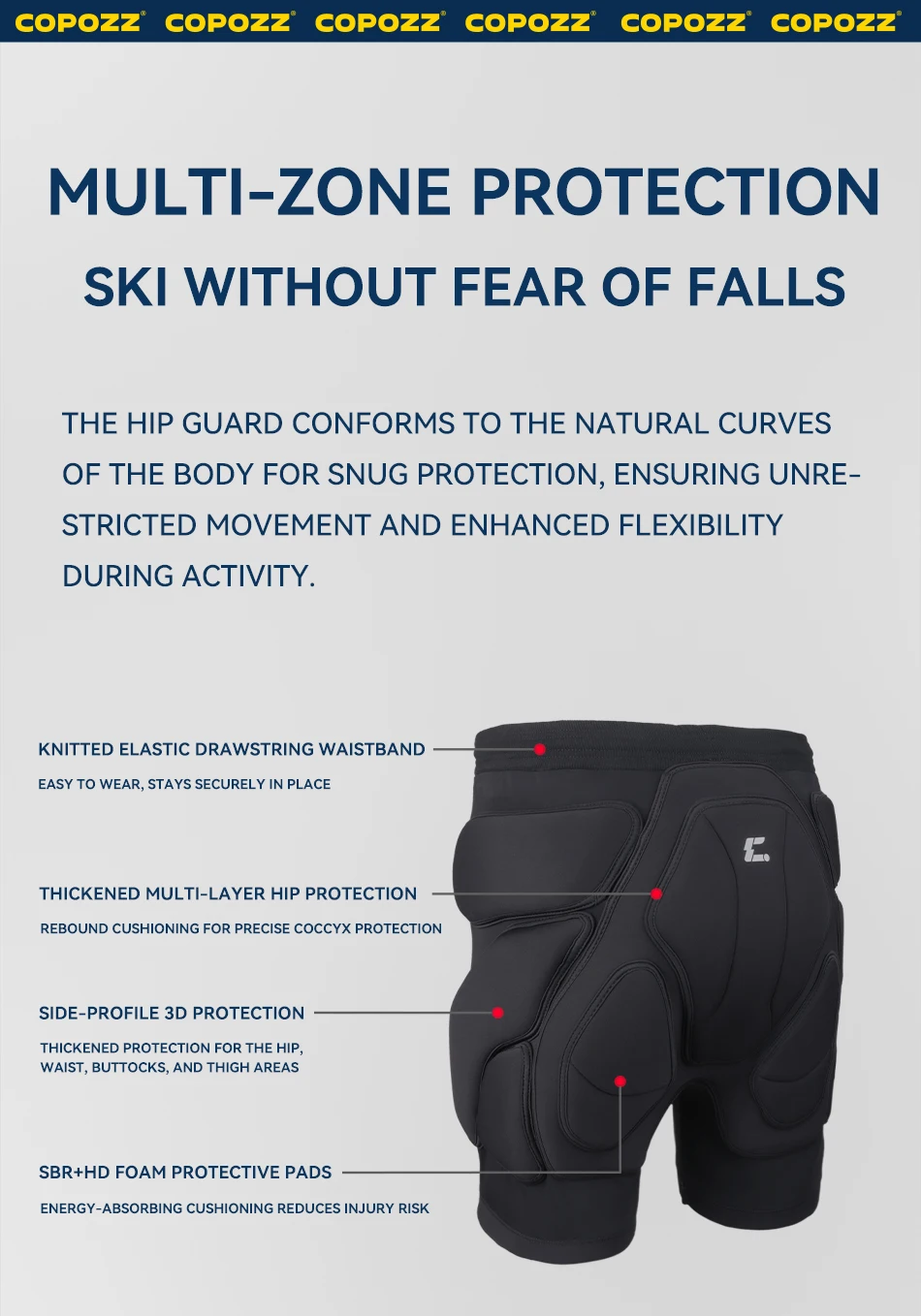 COPOZZ Extremsportarten Ski Skate Snowboard Schutz Skifahren Protektor Knieschützer Skating Schützende Hüfte Gepolsterte Shorts Hosen S-XL – Detail 3