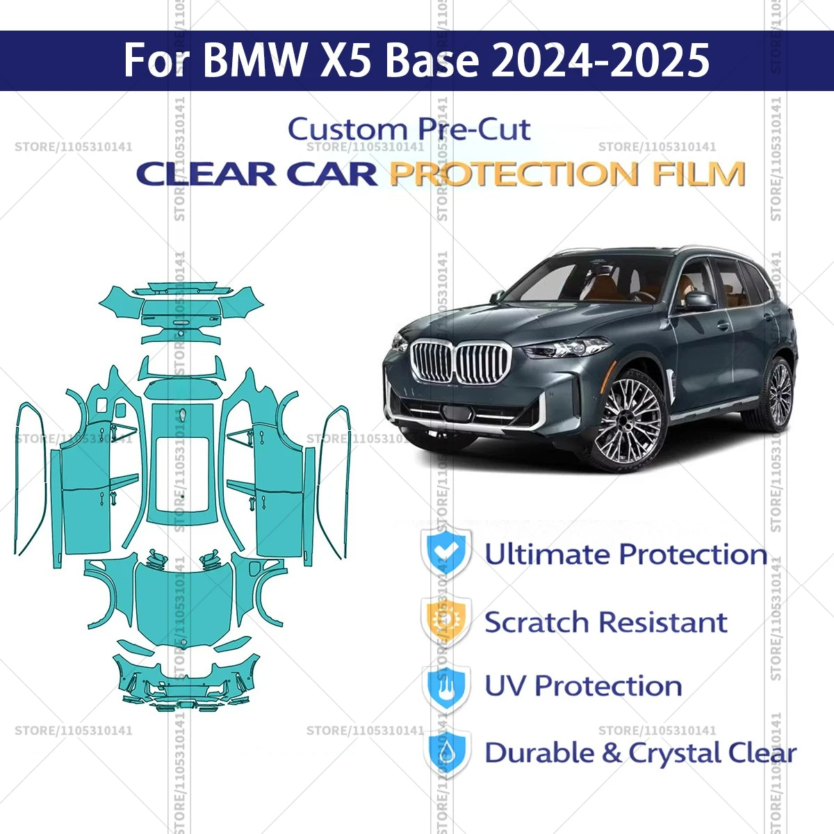 

Защитная пленка PPF для BMW X5 (2024-2025), прозрачная, профессиональная, для полной оклейки автомобиля