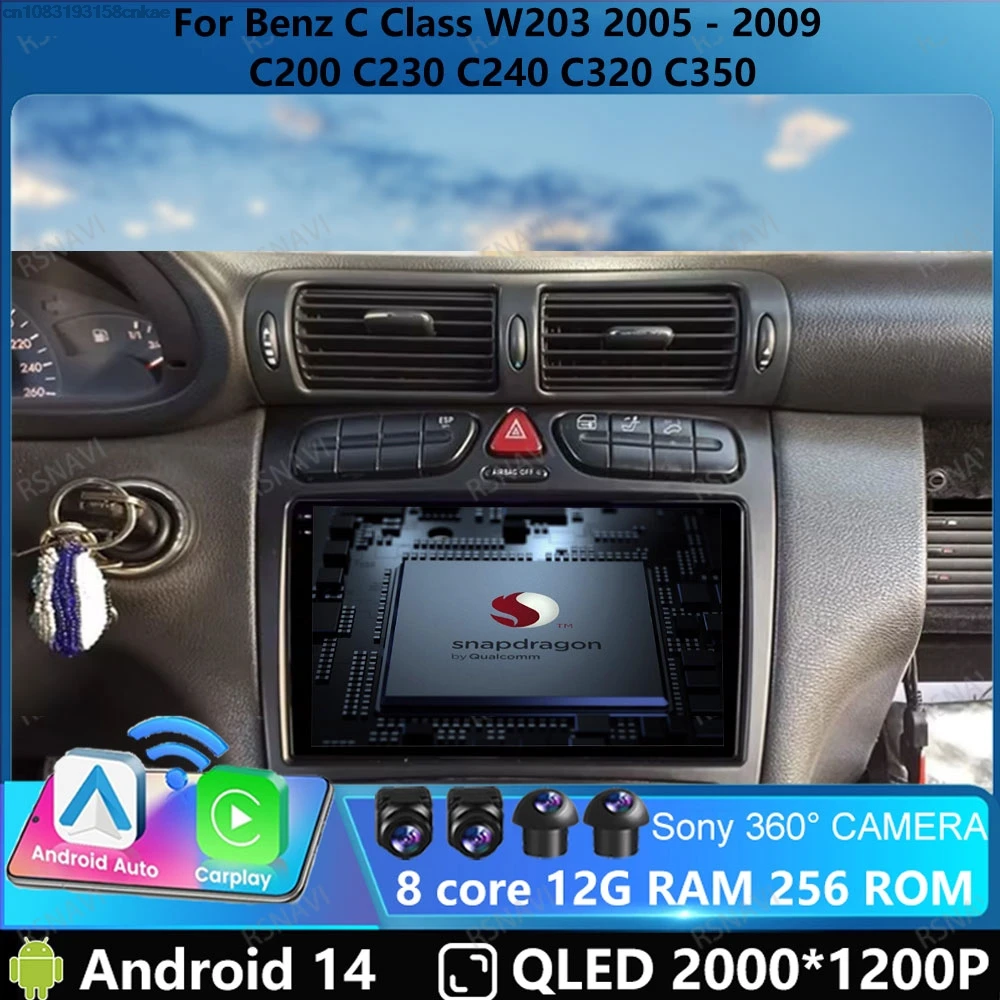 Car Radio Andoird 14 For Benz W203 W209 C180 C200 C220 C230 2004-2011 Viedo Player DVD Multimedia BT DSP Navigation GPS Stereo