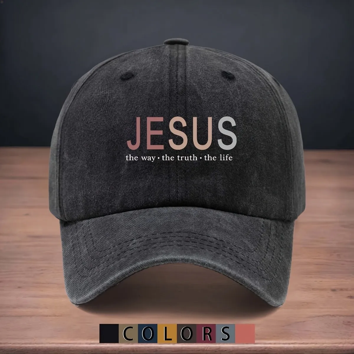 Casquette de baseball en jean délavé ajustable à visière incurvée unisexe Jesus The Way The Truth The Life