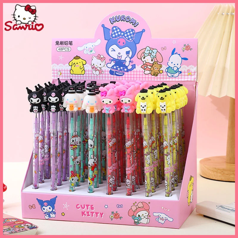 sanrio kulomi no sharpening pencil cute styling egg pen nucleo de chumbo substituivel trabalho de aluno preto 05 mm 12 pcs 24 pcs 48 pcs novo estilo 01