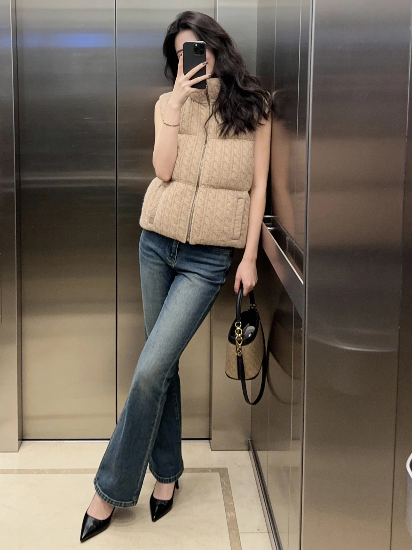 Thiened Gilet con colletto alla coreana a righe intrecciate Capispalla per donna Nuovo arrivo invernale di fascia alta di S Home South Oil