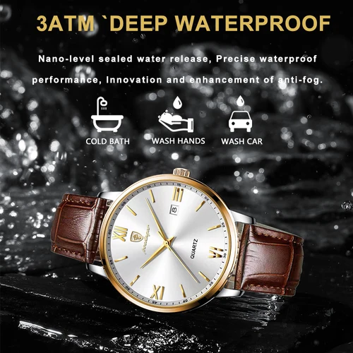 Imagen 2 del producto Reloj de pulsera POEDAGAR informal de negocios para hombre, reloj de cuarzo luminoso resistente al agua con fecha de cuero para hombre, relojes de moda de alta calidad para hombre
