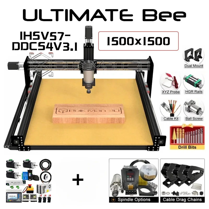 

20%OFF BulkMan 3D Black 1500x1500 ULTIMATE Bee CNC Machine Full Kit with DDCS4V3.1 with IHSV57-180W for CNC Wood Router Wood