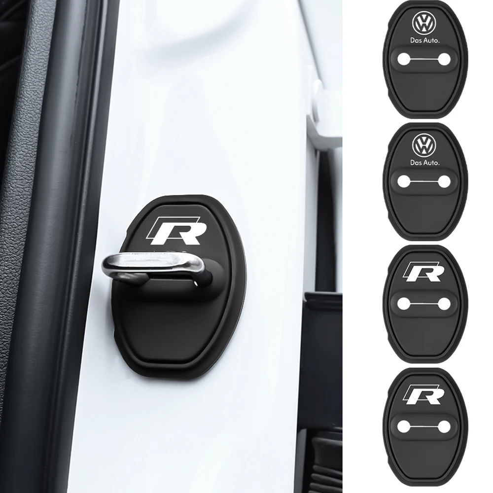 4pcs Car Door Lock Covers Stickers Silicone Auto Accessories Tools For VW Transporter Multivan Caravelle Caddy Touran Golf Rline