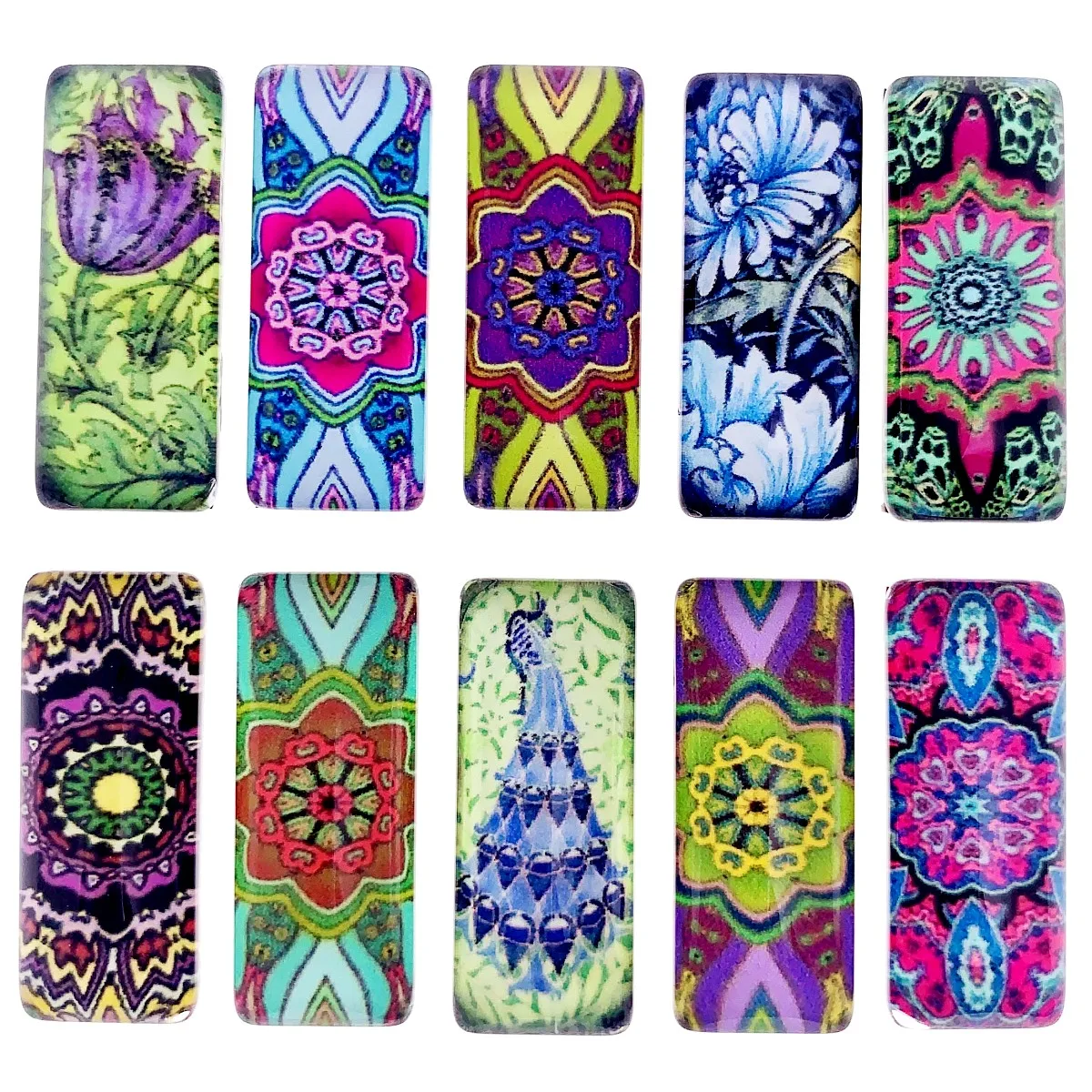 10x25mm Random Mixed Retro Flower Rectangle Glass Cabochons Flatback Photo DIY Earrings Necklace Making Accessories Paird 10pcs