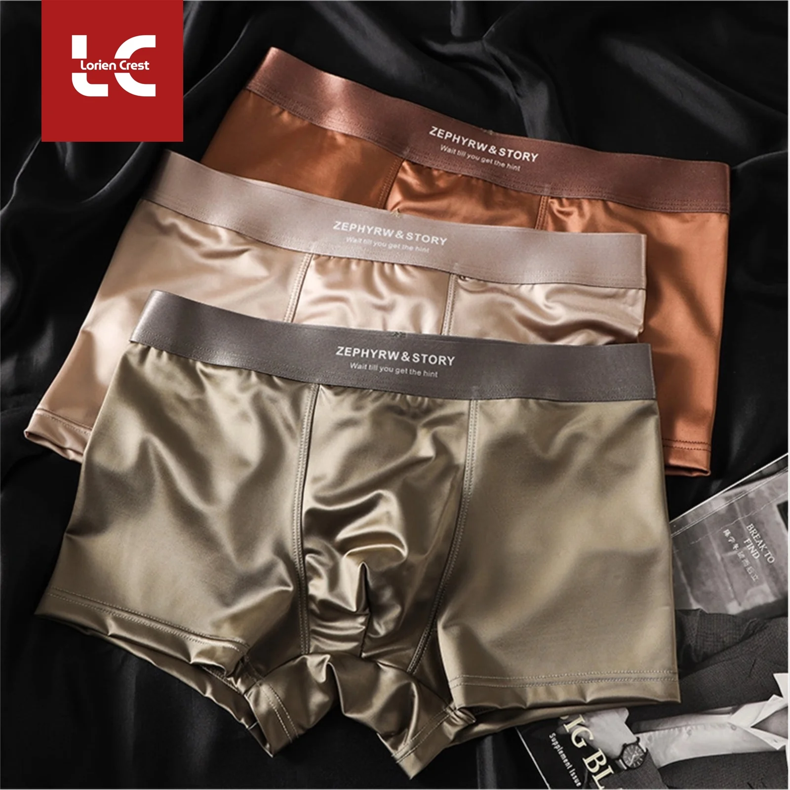 

Комплект из 3 шт. LORIEN CREST: Мужские трусы-боксеры из ледяного шелка класса люкс, летние, тонкие, дышащие, гладкие, комфортные, для повседневной носки