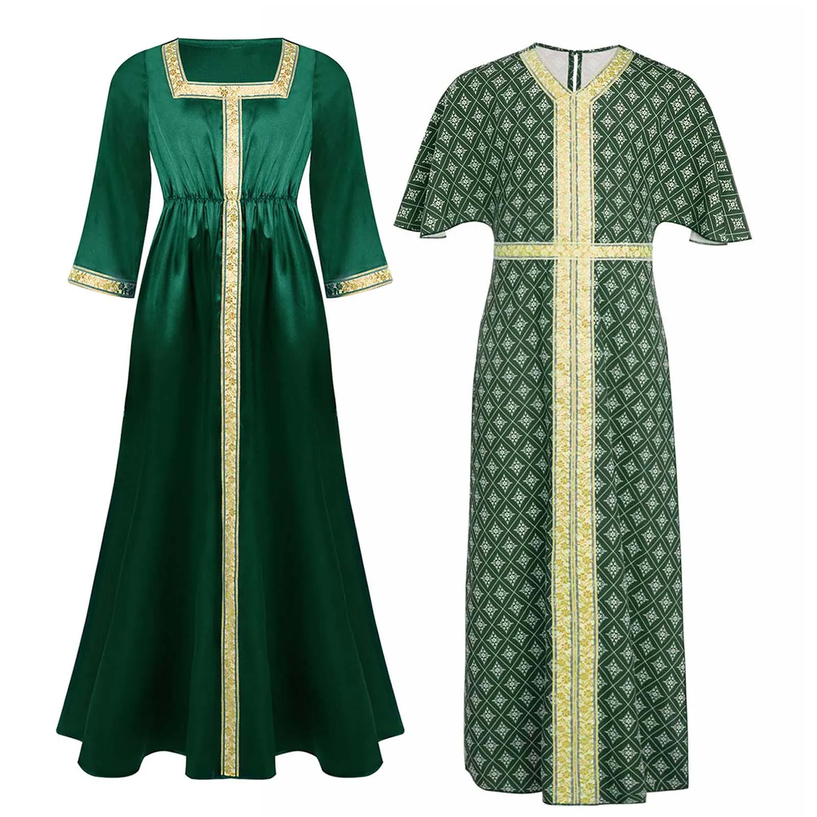 

Girls Dress Robe Indian Clothing Square Collar Embroidery Trimming Side Split Tunic Maxi Dress Halloween Party Role Play Costume