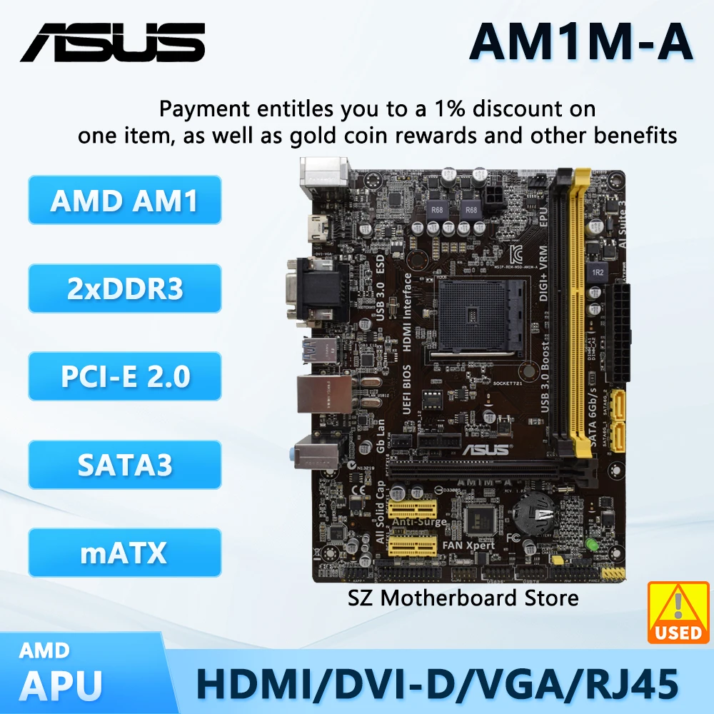 ASUS AM1M-A AM1 Motherboard Supports AMD Athlon & Sempron 5150 5370 5350 DDR3 PCI-E VGA HDMI USB 3.0 For Desktop PC Best Price