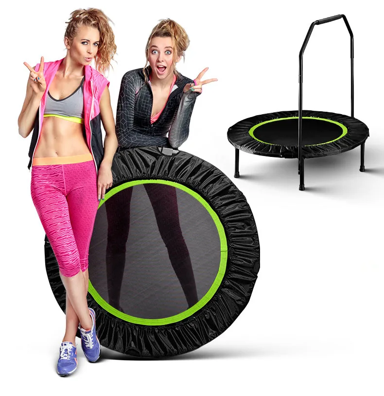 40Inch 101cm Mini Trampoline Folding Trampolines for Adults Fitness with Adjustable Foam Handle for Indoor Outdoor Kids Play