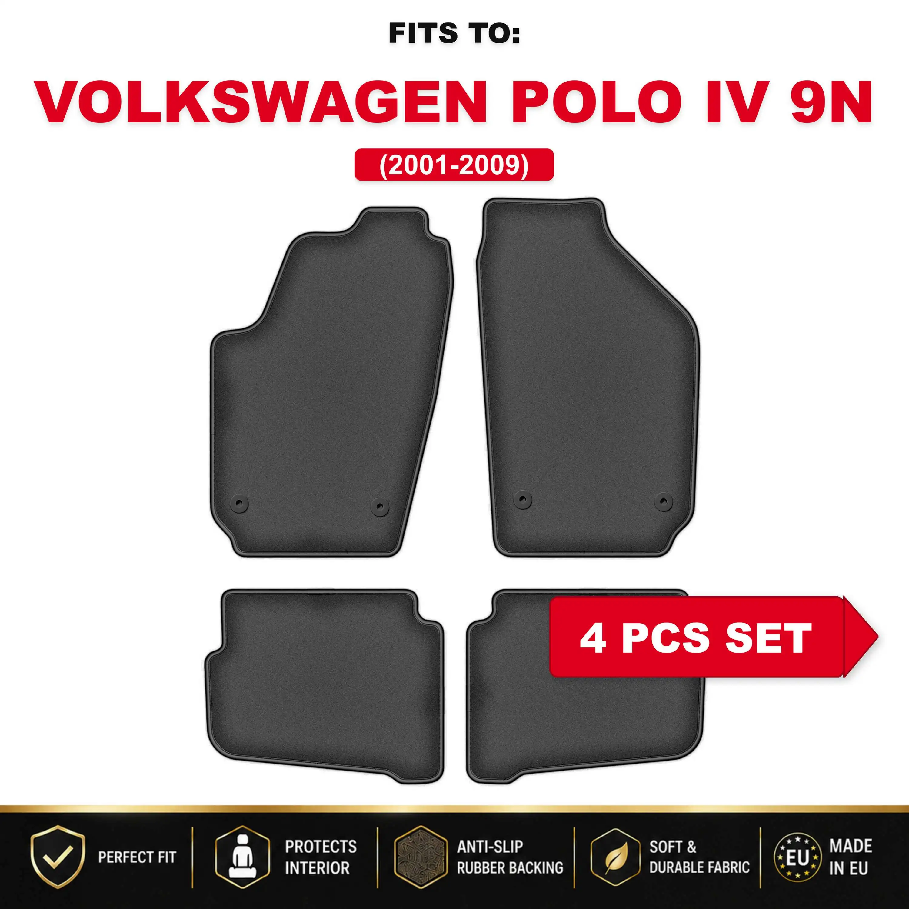 PREMIUM velours automatten voor: Seat Ibiza III 6L 2002-2008, passende automattenset