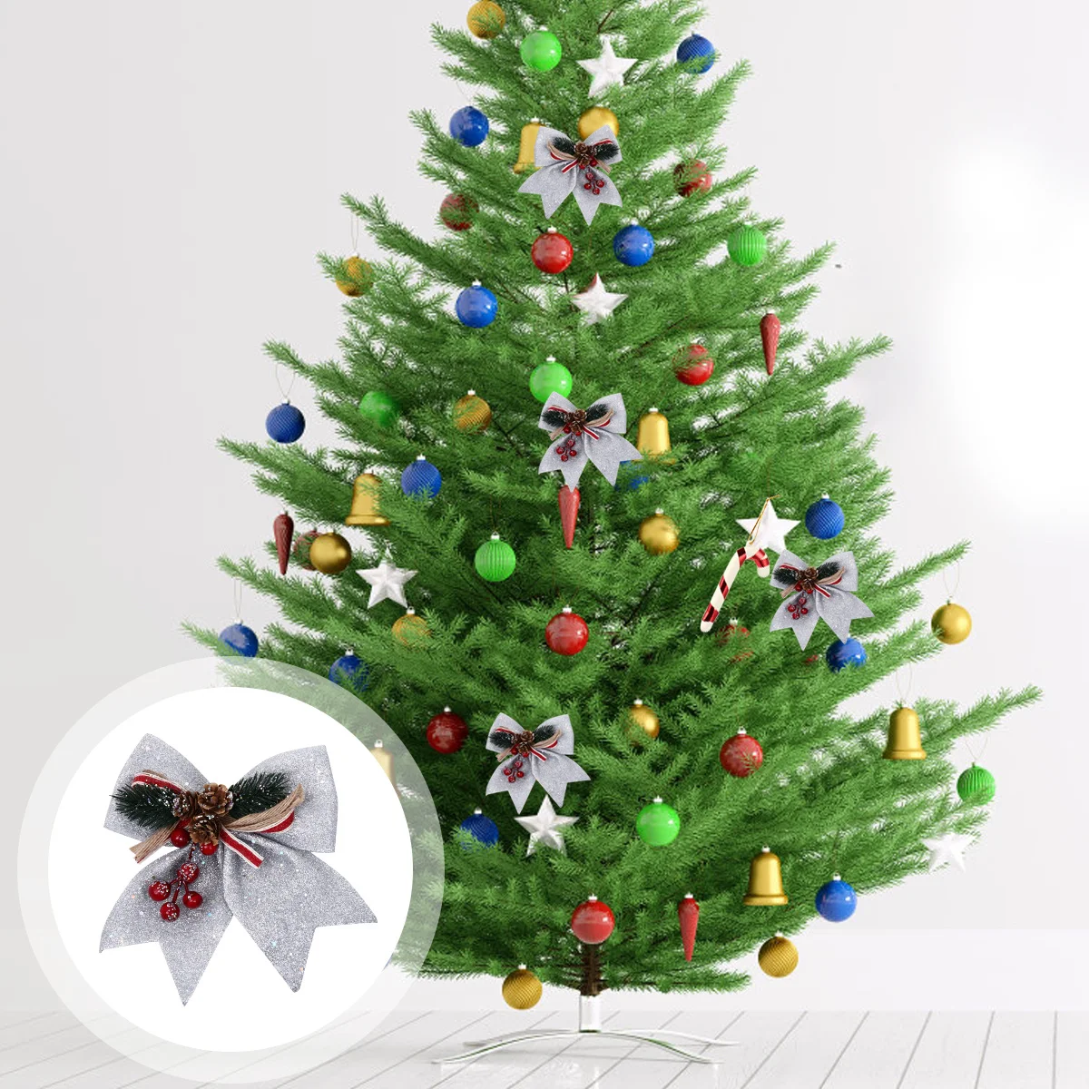 

4pcs Christmas Tree Hangings Red Bow Decorations For Holiday Party Xmas Ornament Set Festive Home Decoration Bows