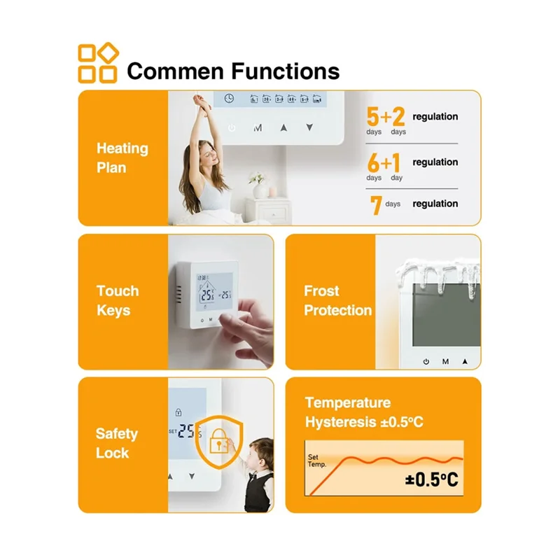 Tuya Smart Wireless Thermostat For Gas Boiler Room Heating RF Home Temperature Controller Programmable Thermostat(B) Easy To Use