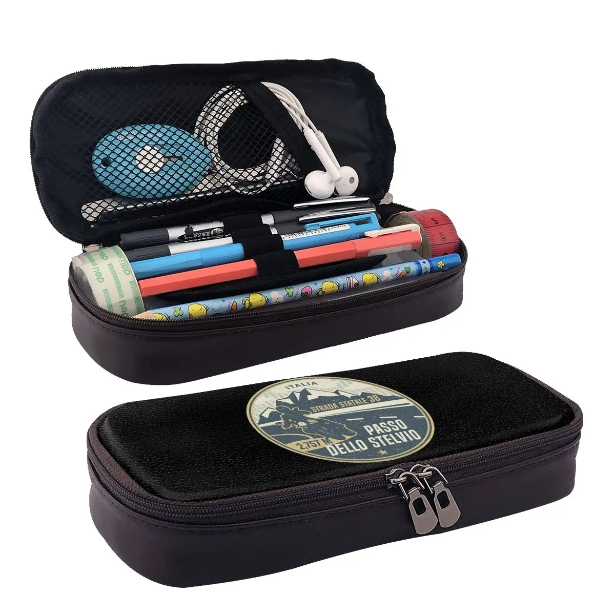 Stelvio Pass, Italy Leather Pencil Case for Boys Girls School Pen Box Pencil Bag Stationery Supplies Pen Holder Bag