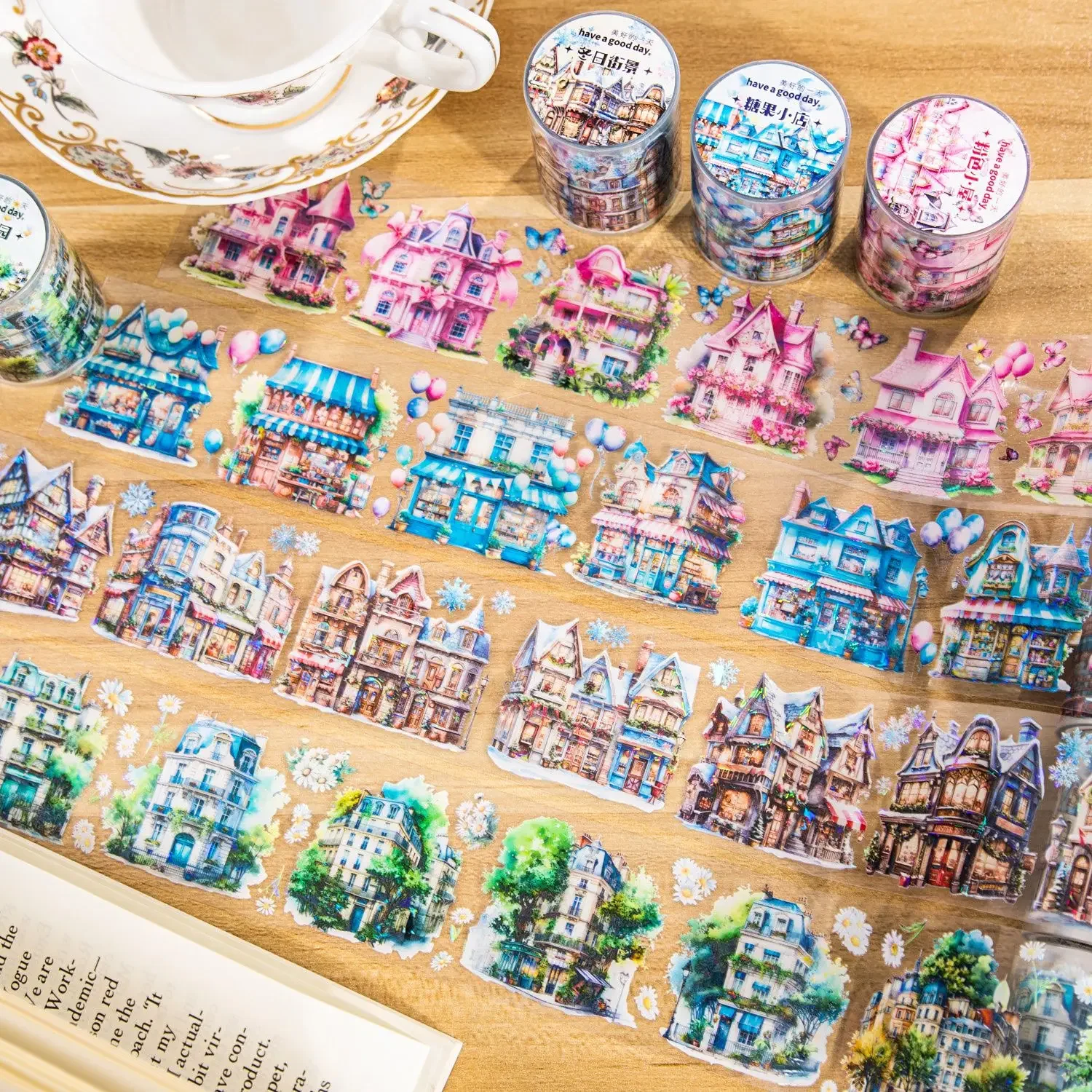 PET Transparent Masking Tape Dream Park Series House Themed Ledger Scrapbook DIY Sticker Tape Glittering Shell Light Paillette