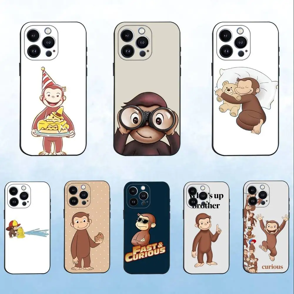 

C-Curious G-George Monkey Phone Case For iPhone 16,15,14,13,12,11 Plus,Pro Max,XS,X,XR,SE,Mini,8,7,Soft Silicone Black Cover