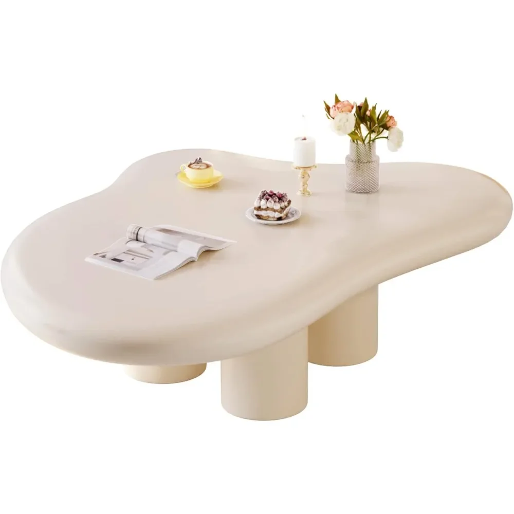 

Cloud Coffee Table, Cute White Modern Tea Table, Irregular Indoor End Table for Living Room, Free Shape with 4 Legs, 41.02 Inche