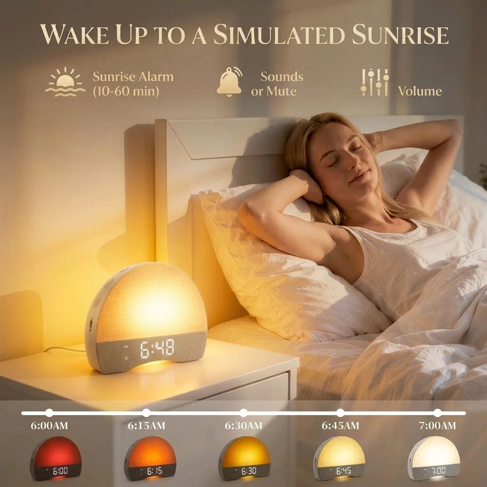 Digital Alarm Clock Wake Up Light Sunrise Alarm Clock Reading Lamp Sleep Aid Natural Sounds for Bedroom Living Room Home Decor