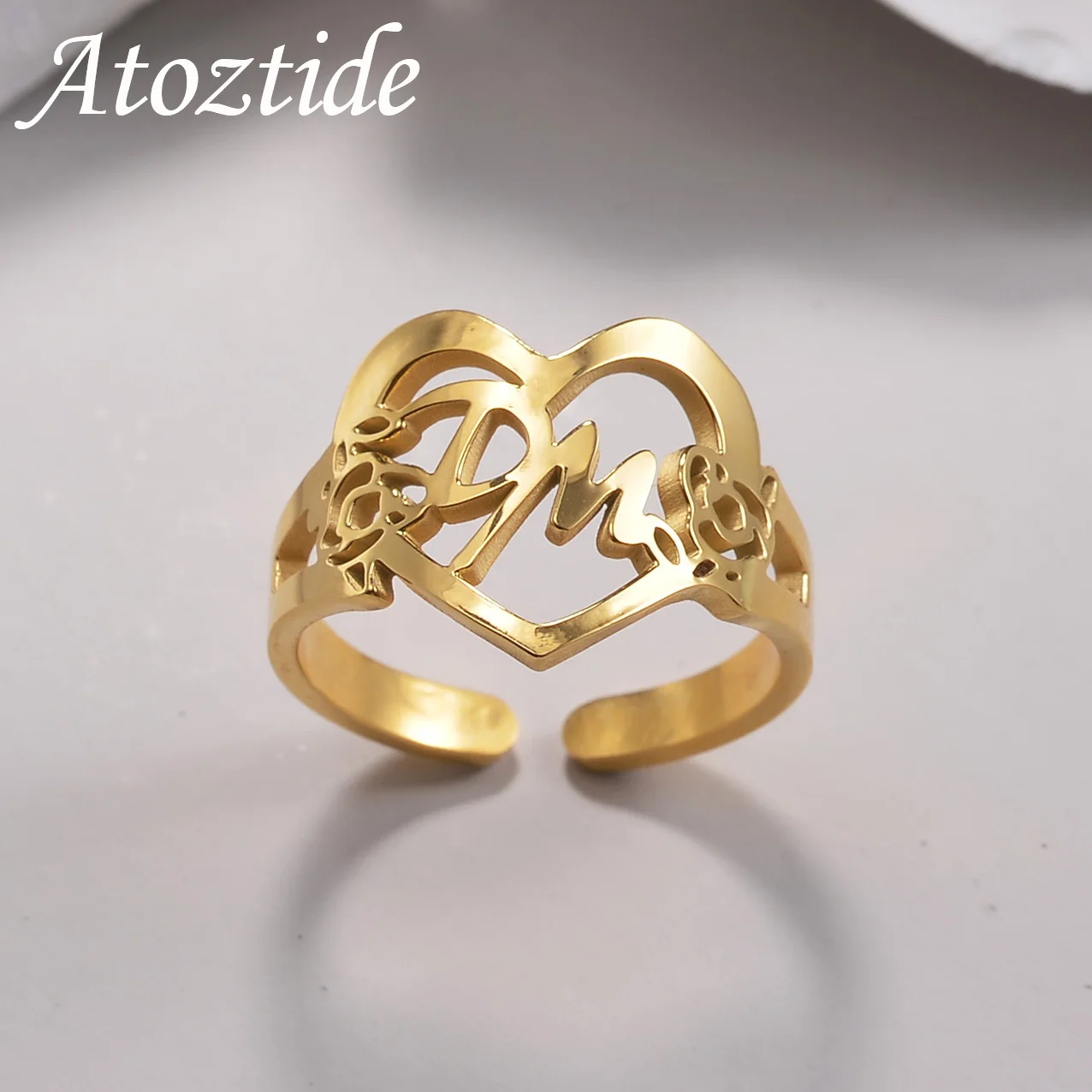 

Atoztide Personalized Custom Name Ring For Women Fashion Adjustable Opening Stainless Steel Infinity Heart Wedding Jewelry Gift