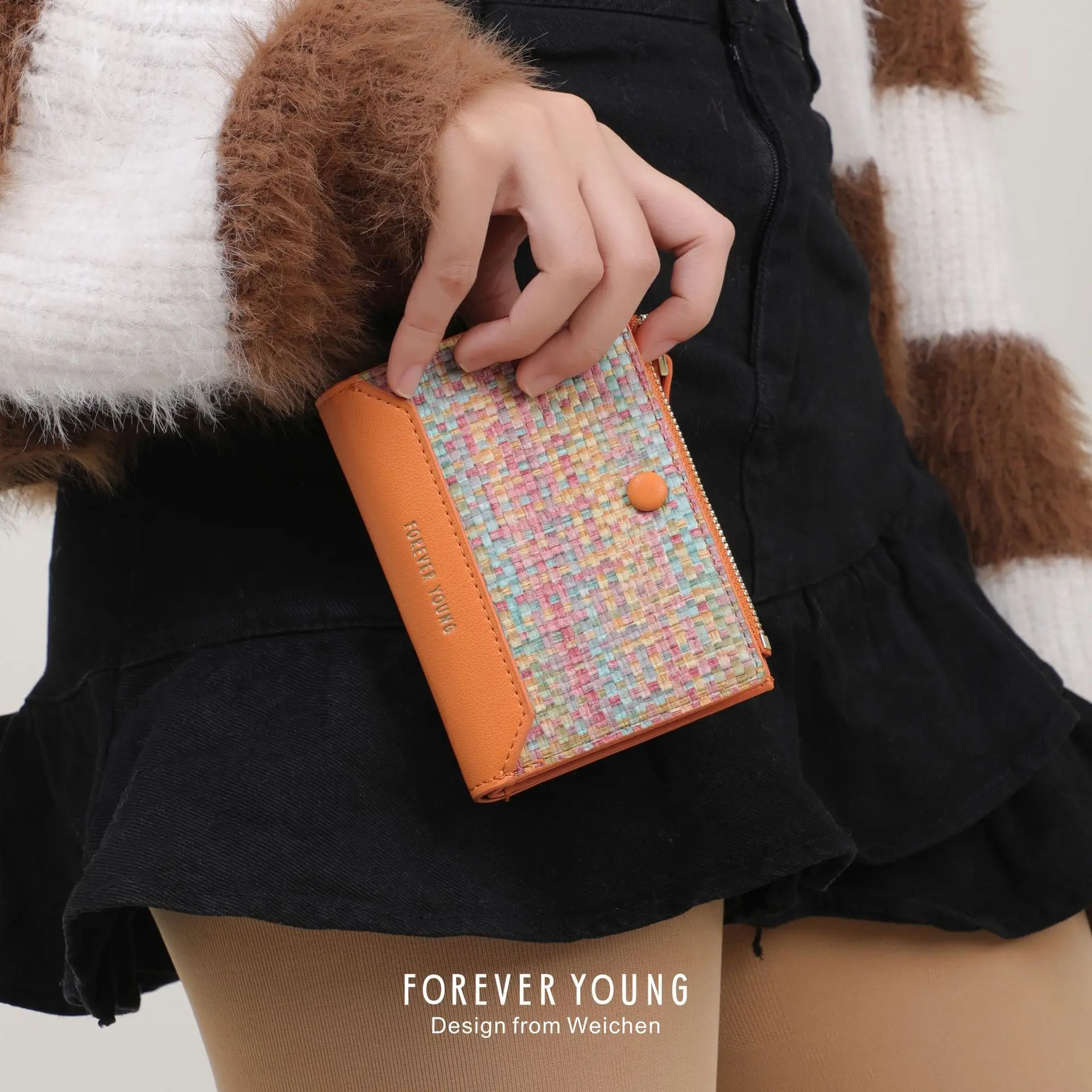 

Forever Young Light Luxury Woven Wallet for Women, 2024 New Short Fashionable Card Wallet, Multi Card Zipper Change Bag Handbag