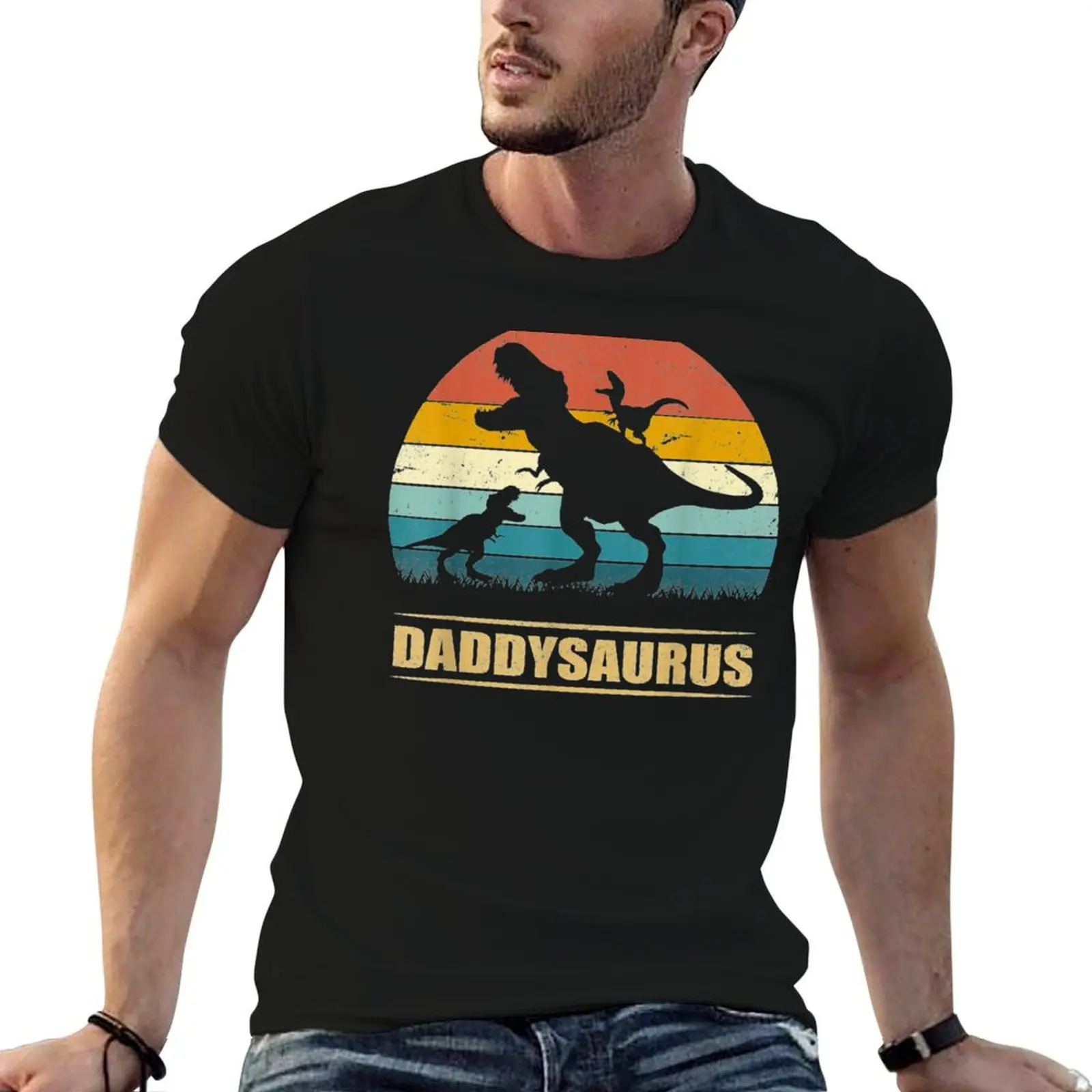 Daddy Dinosaur Daddysaurus 2 Two Kids Gift Tee For Dad T-Shirt Casual Trendy Streetwear Tee Shirt
