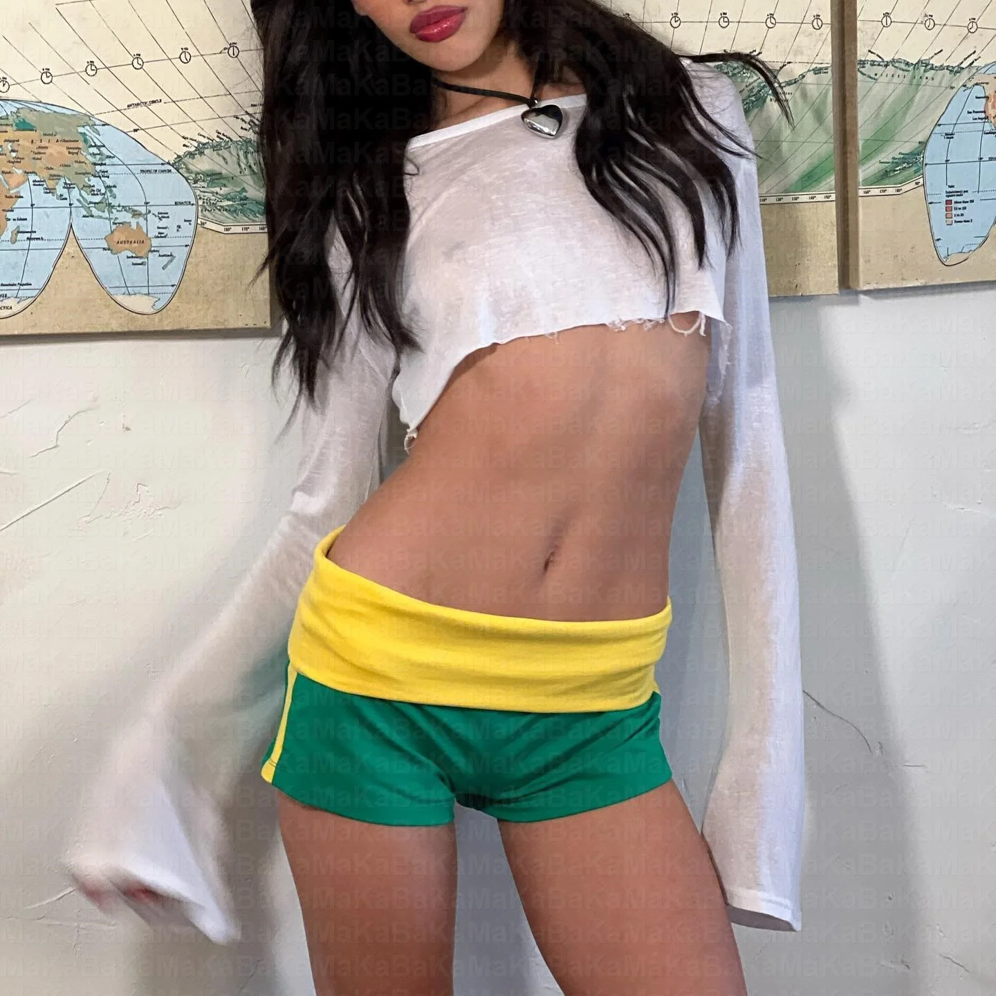 Y2K Brazilian Streetwear Flag Print Low-Rise Fold-Over Waist Hot Shorts for Women Color Block Elastic Slim Mini