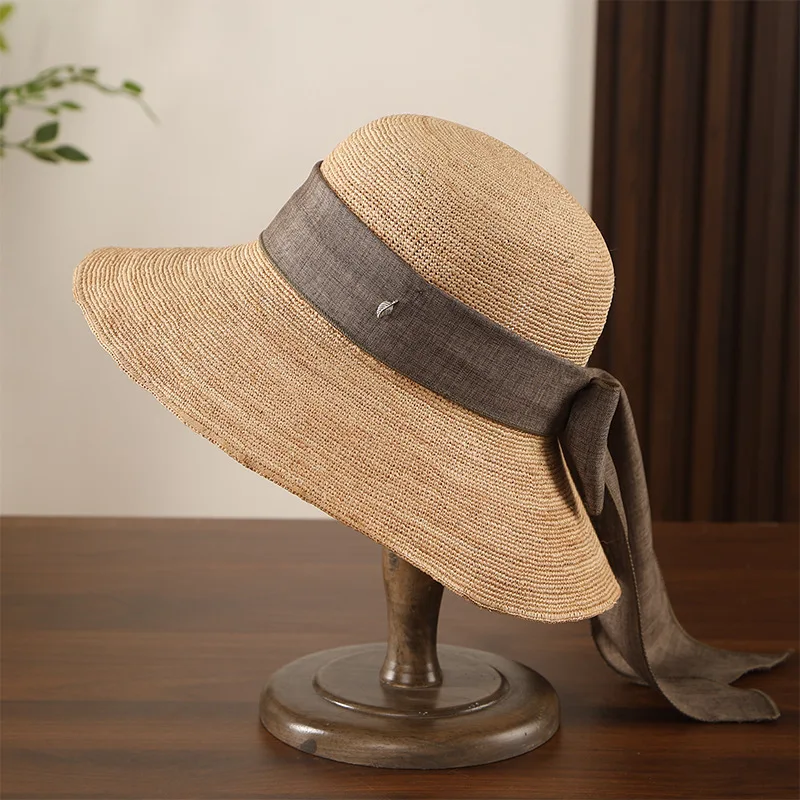 

Sun Hat Raffia Women Summer UV Protection Wide Brim Breathable Foldable Beach Accessory For Outdoor Hike Climb Luxury