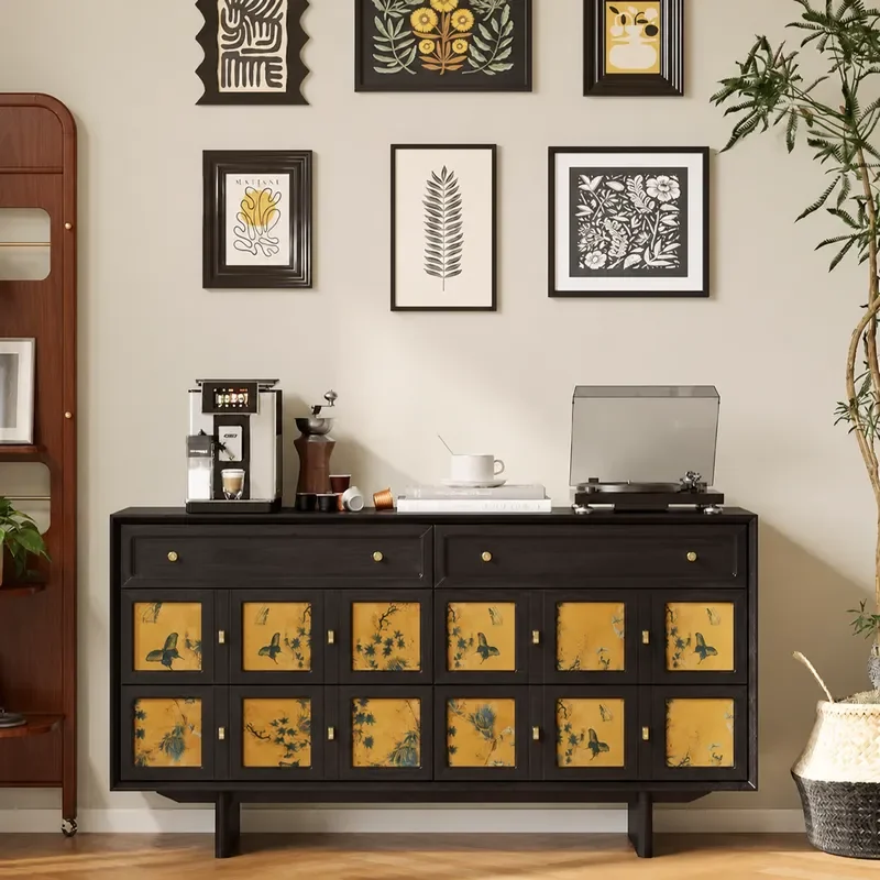 Retro Fragrant Cloud Yarn Solid Wood Six Drawer Chest Medieval Dining Side Cabinet Entryway Tea Storage for Small Apartment