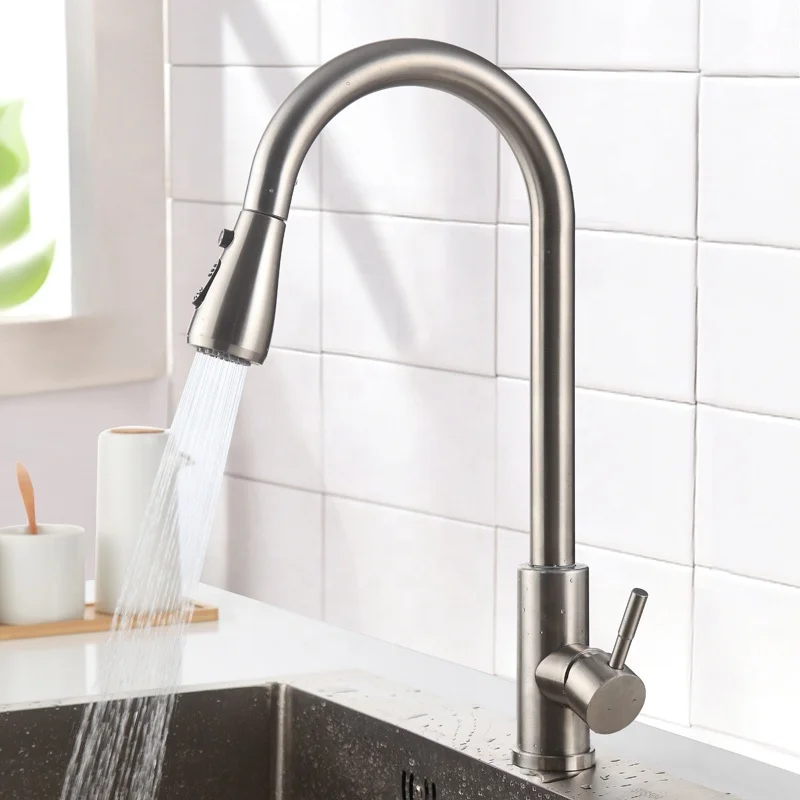 Grifo de cocina Mezclador extraíble de una sola manija de dos funciones Grifos de agua fría y caliente Montado en cubierta Cromo