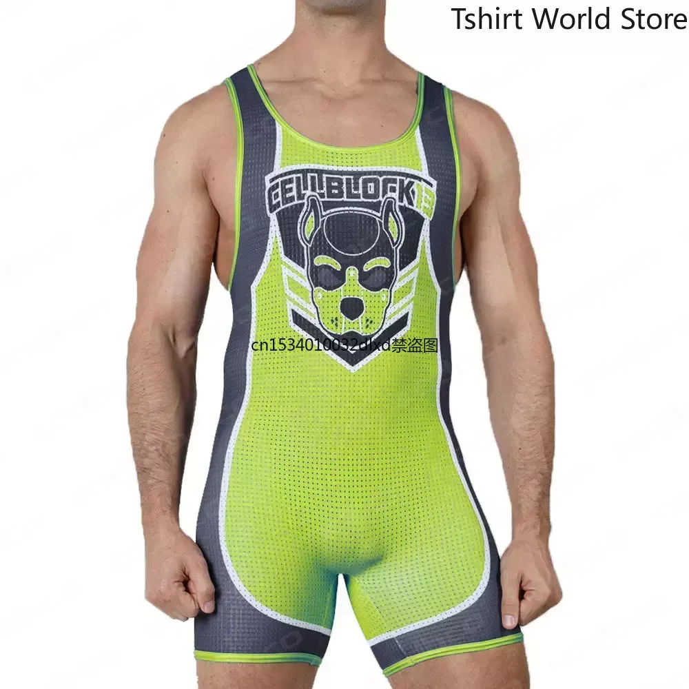 

Mens Wrestling Singlets Suit One Piece PowerLifting Bodysuit Boxing Iron Gym High Elastic Skinsuit Sleeveless Weightlifting Wear