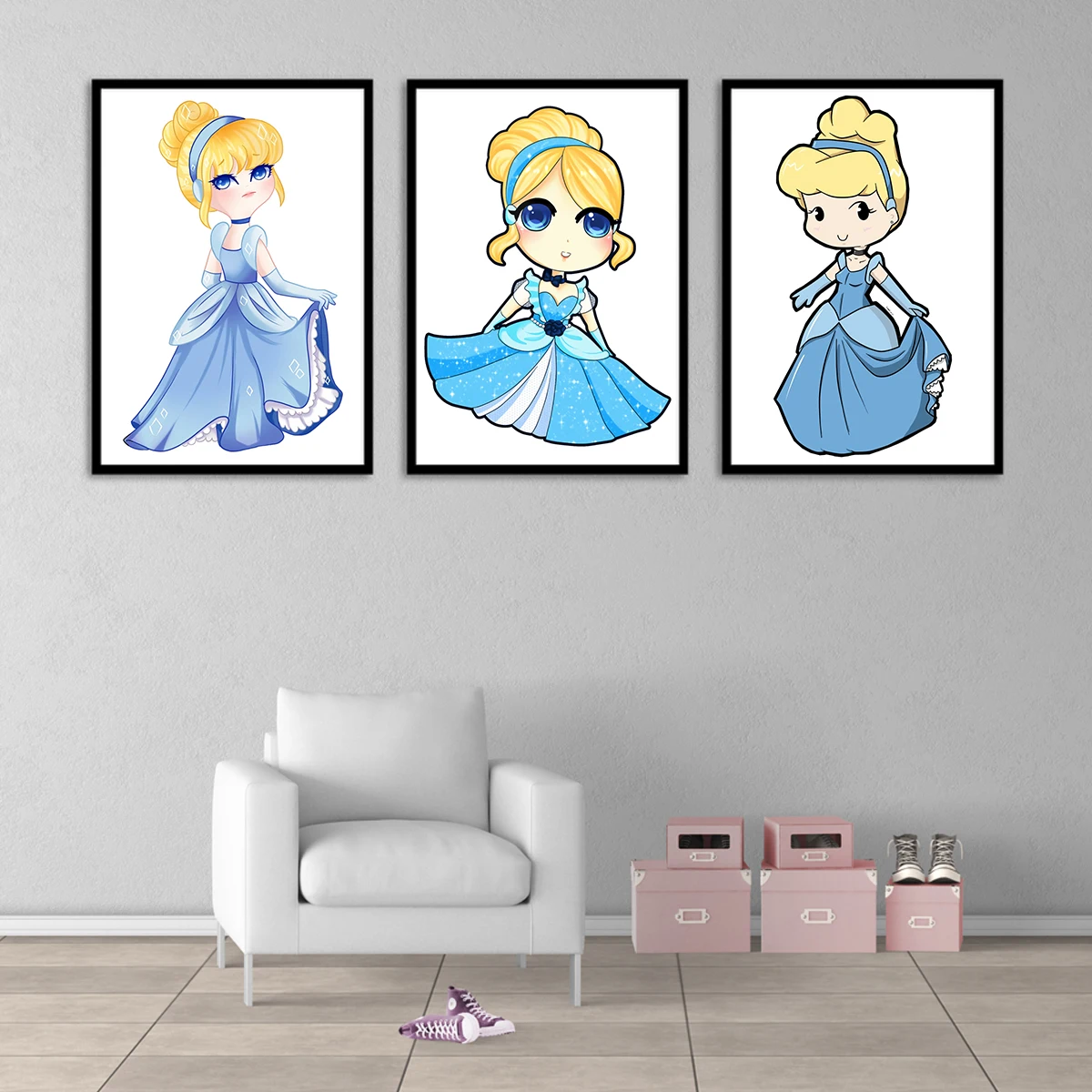 

3 шт. декоративных картин на холсте с изображением Золушки из мультфильмов Диснея, для гостиной, для коридора, без рамы.