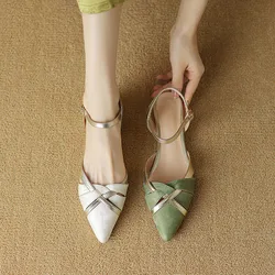 Phoentin Elegant Woman Sandals 2024 Summer Low Heeled Hollow Out Pointed Toe Ankle Strap Shoes Mixed Colors Plus Size FT3392