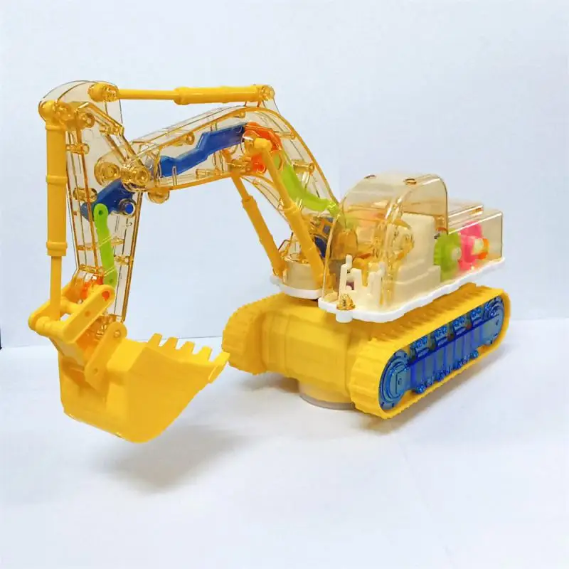 TiTok The Same Electric Universal Transparent Mechanical Gear Excavator Colorful Light Music Engineering Car Model Toy Boy Gift