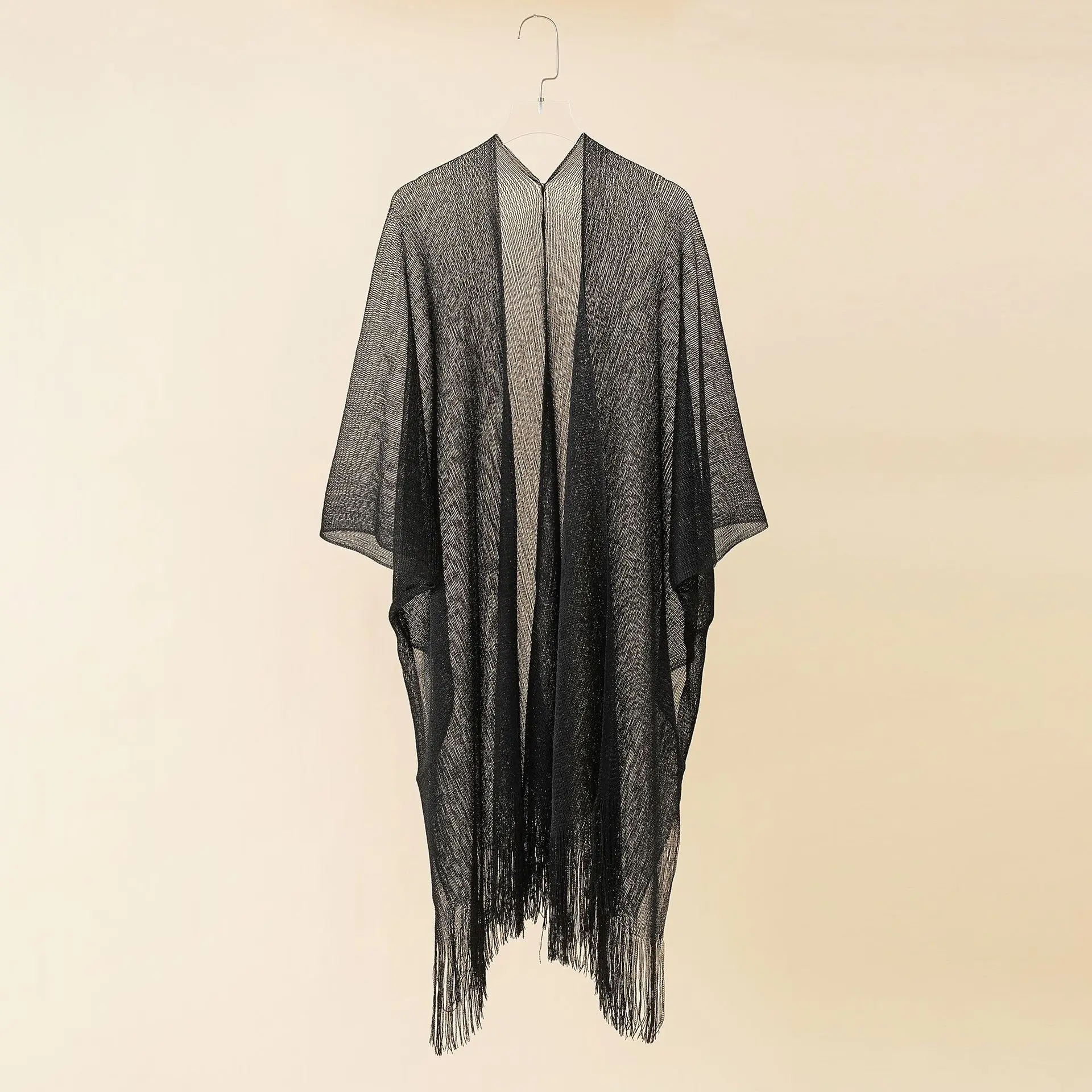 

2022 Summer Golden Silk Thread Ventilation Beach Women Shawl Sunscreen Sunshade Cardigan Cloak Lady Coat Poncho Capes Black