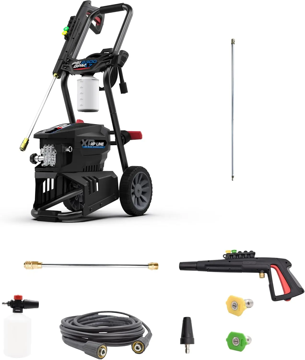 

Electric Pressure Washer with 12' Quick Connect Extension Lance. 2300 PSI, 1.7 GPM, Easy Quick Connection Lance, Trigger Gun, 25