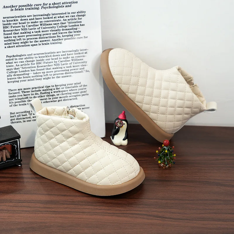 

Kids'Casual Shoes Ankle Boots PU Leather Flat shoes Winter Shoes For Girls Anti-slip Warm grey​ Beige Shoes Size 21-30