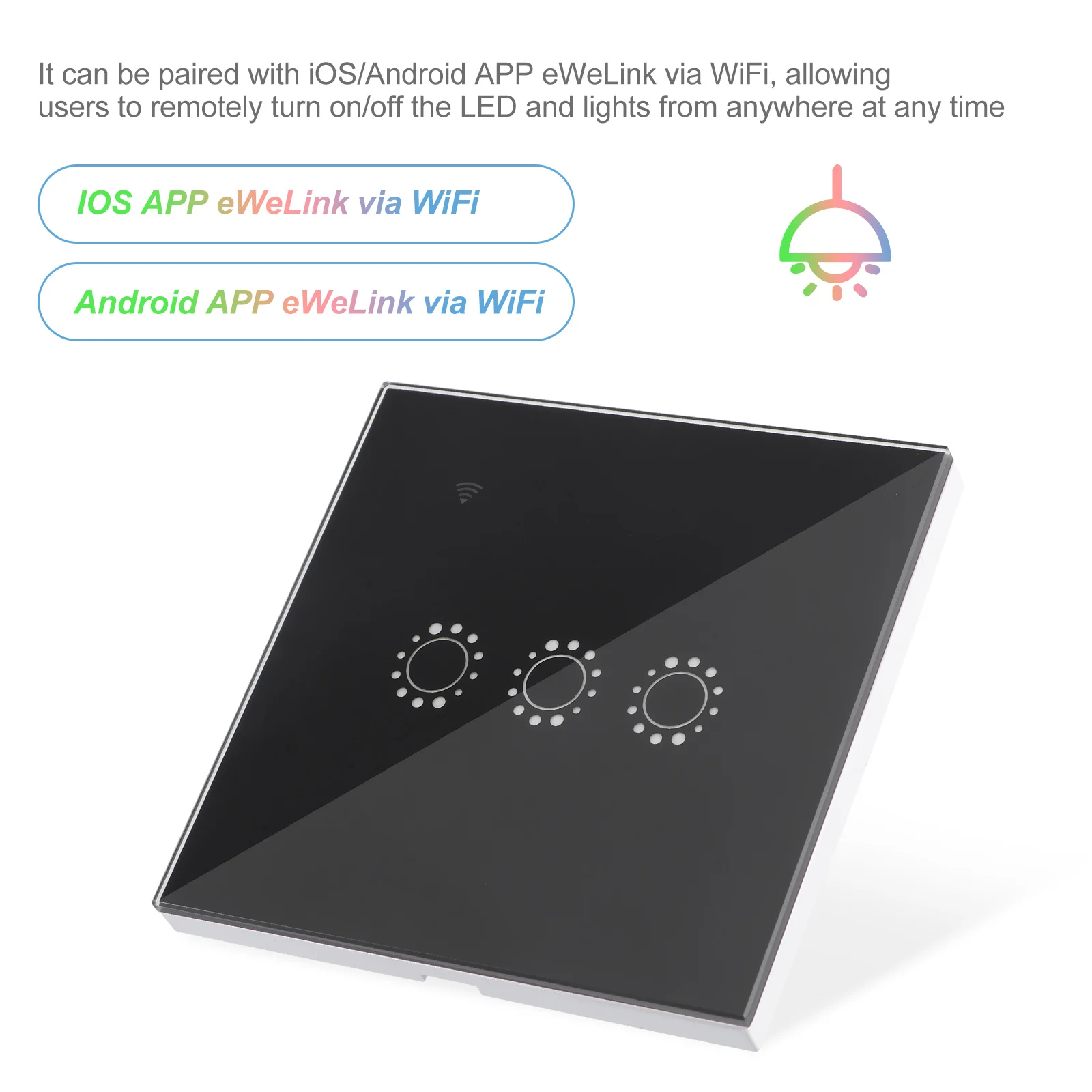 3 Gang Wifi Wireless Touch Backlight Home Light Remote App Schedule Timer Abs Glass Panel Black